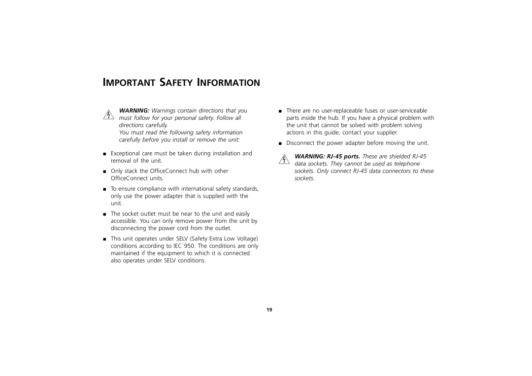 3Com Hub manual Important Safety Information 