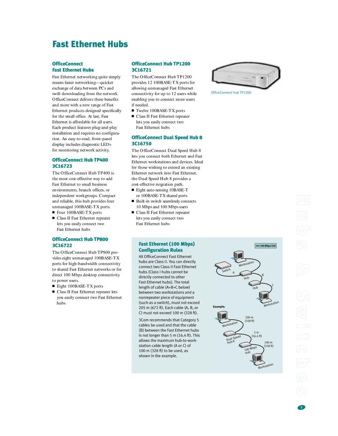 3Com Hubs and Switches warranty W i t c h e s, Fast Ethernet Hubs 