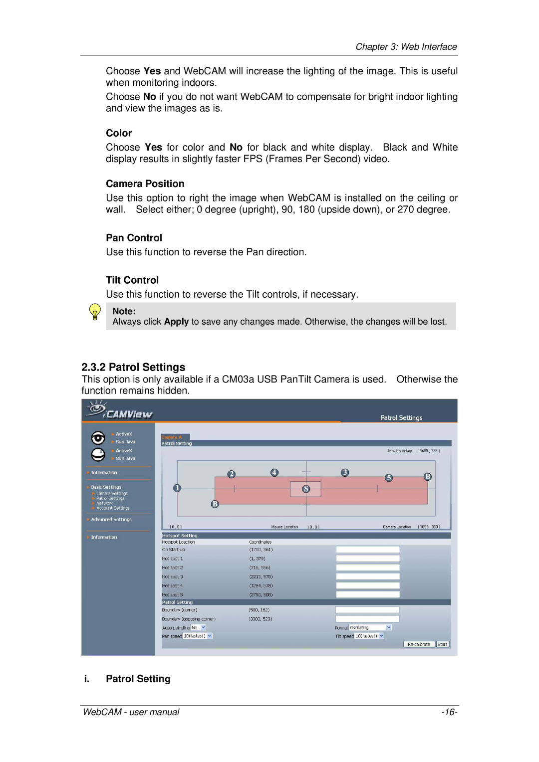 3Com iCV-08, iCV-01a, iCV-03a user manual Patrol Settings 