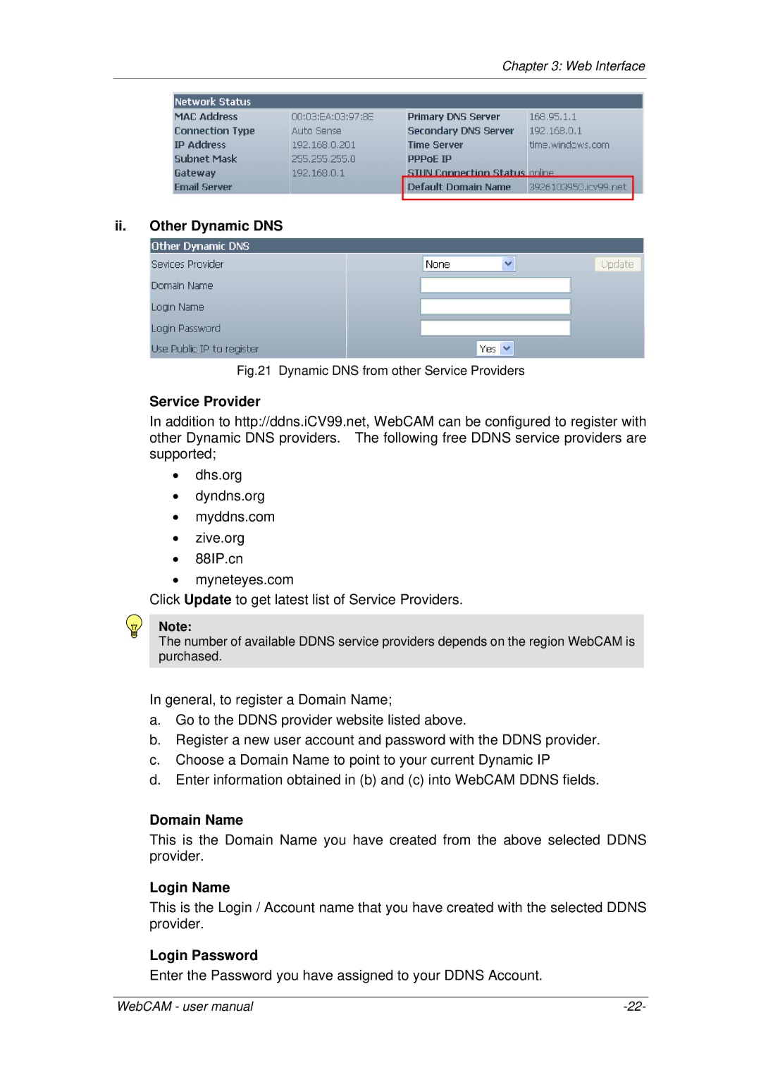 3Com iCV-08, iCV-01a, iCV-03a user manual Ii. Other Dynamic DNS, Service Provider, Domain Name, Login Name, Login Password 