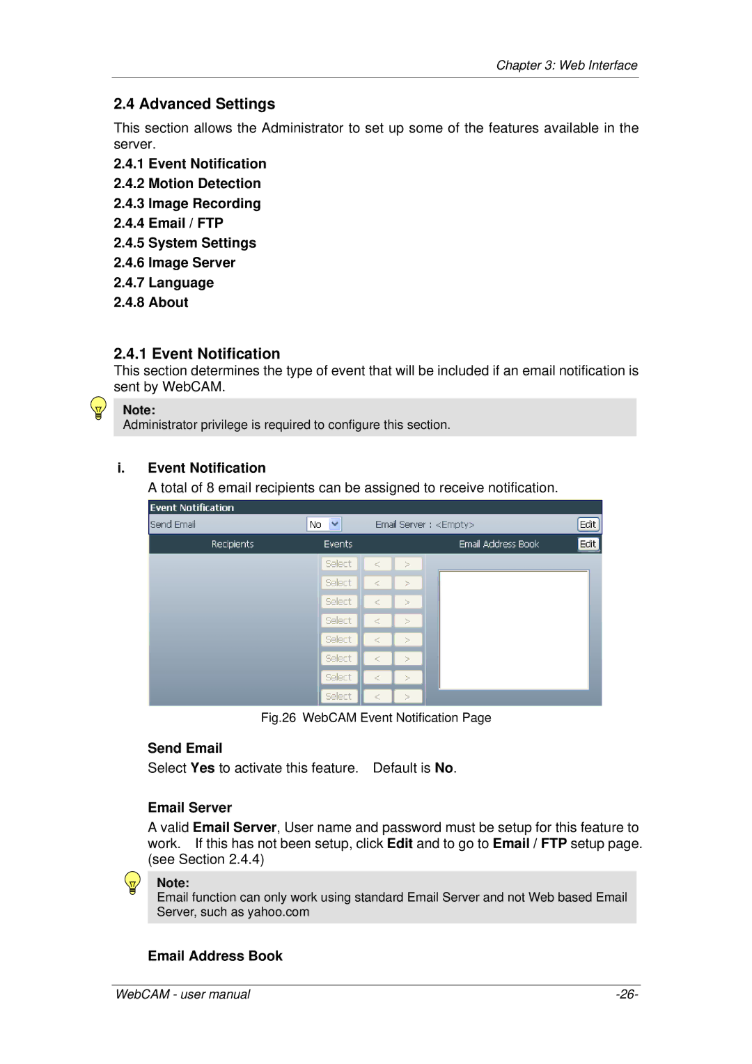 3Com iCV-03a, iCV-01a, iCV-08 user manual Advanced Settings, Event Notification 