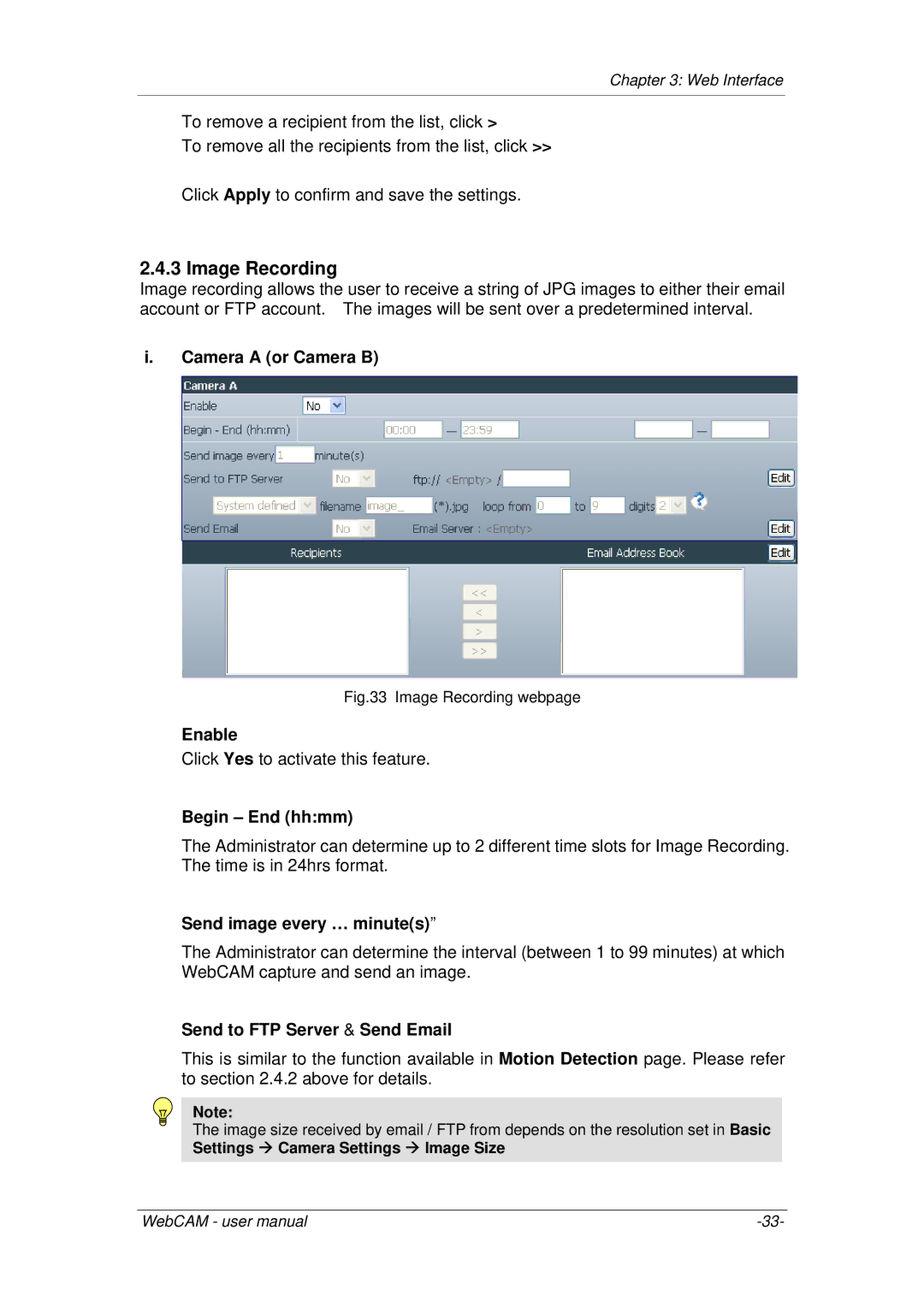 3Com iCV-01a, iCV-08, iCV-03a Image Recording, Begin End hhmm, Send image every … minutes, Send to FTP Server & Send Email 