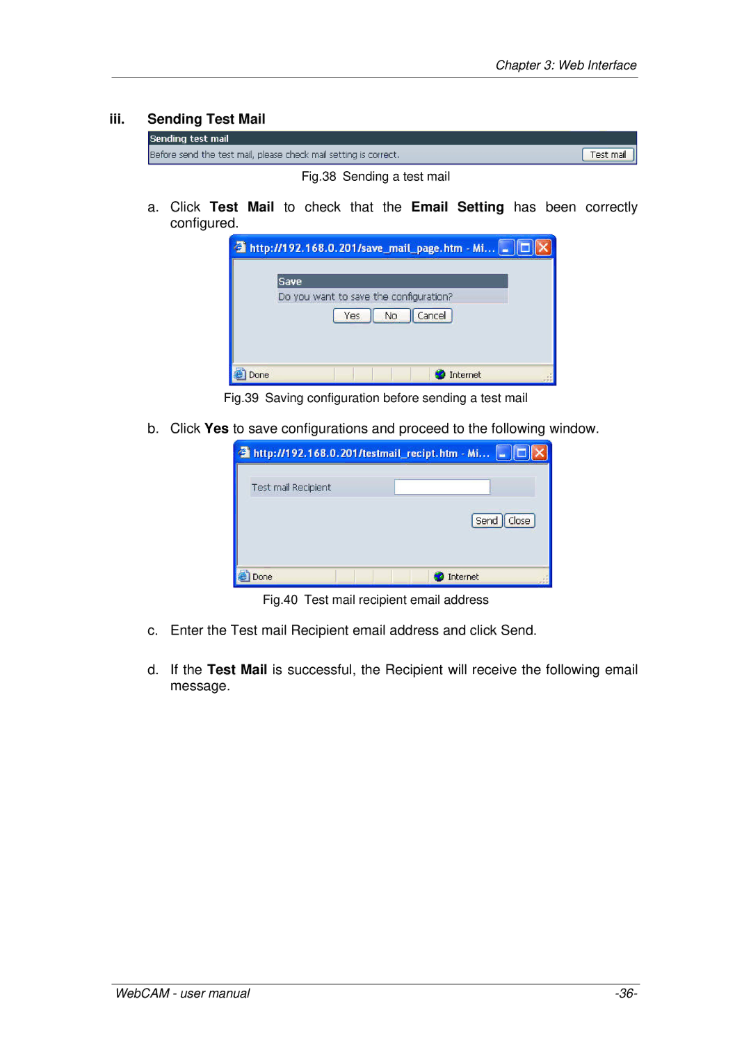 3Com iCV-01a, iCV-08, iCV-03a user manual Iii. Sending Test Mail, Sending a test mail 