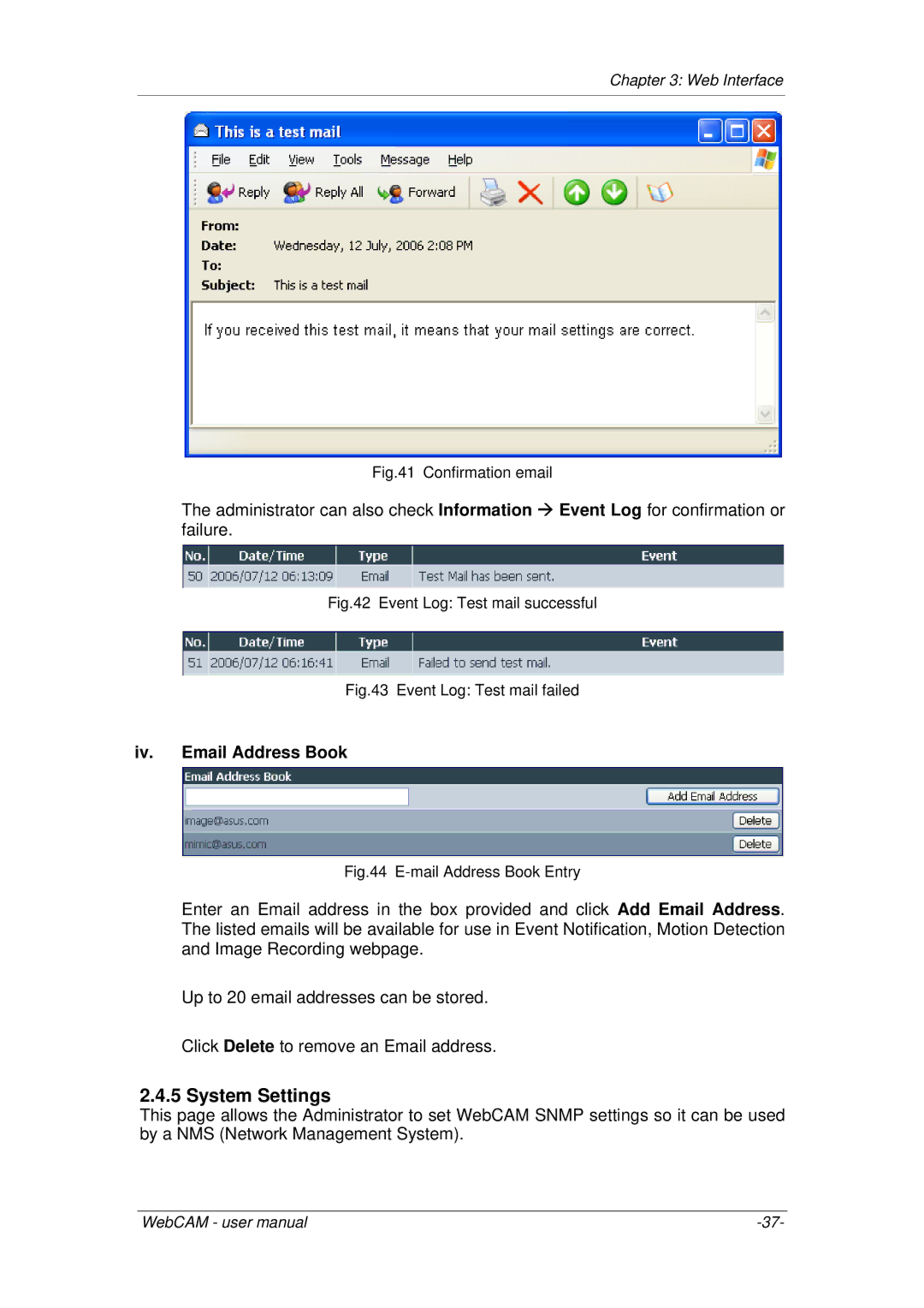 3Com iCV-08, iCV-01a, iCV-03a user manual System Settings, Iv. Email Address Book 