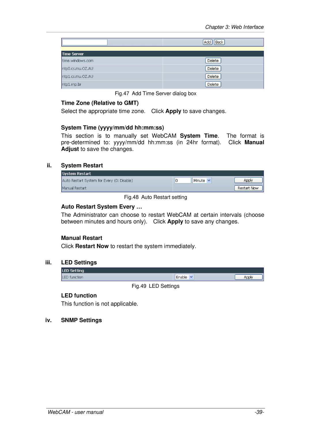 3Com iCV-01a Time Zone Relative to GMT, System Time yyyy/mm/dd hhmmss, Ii. System Restart, Auto Restart System Every … 