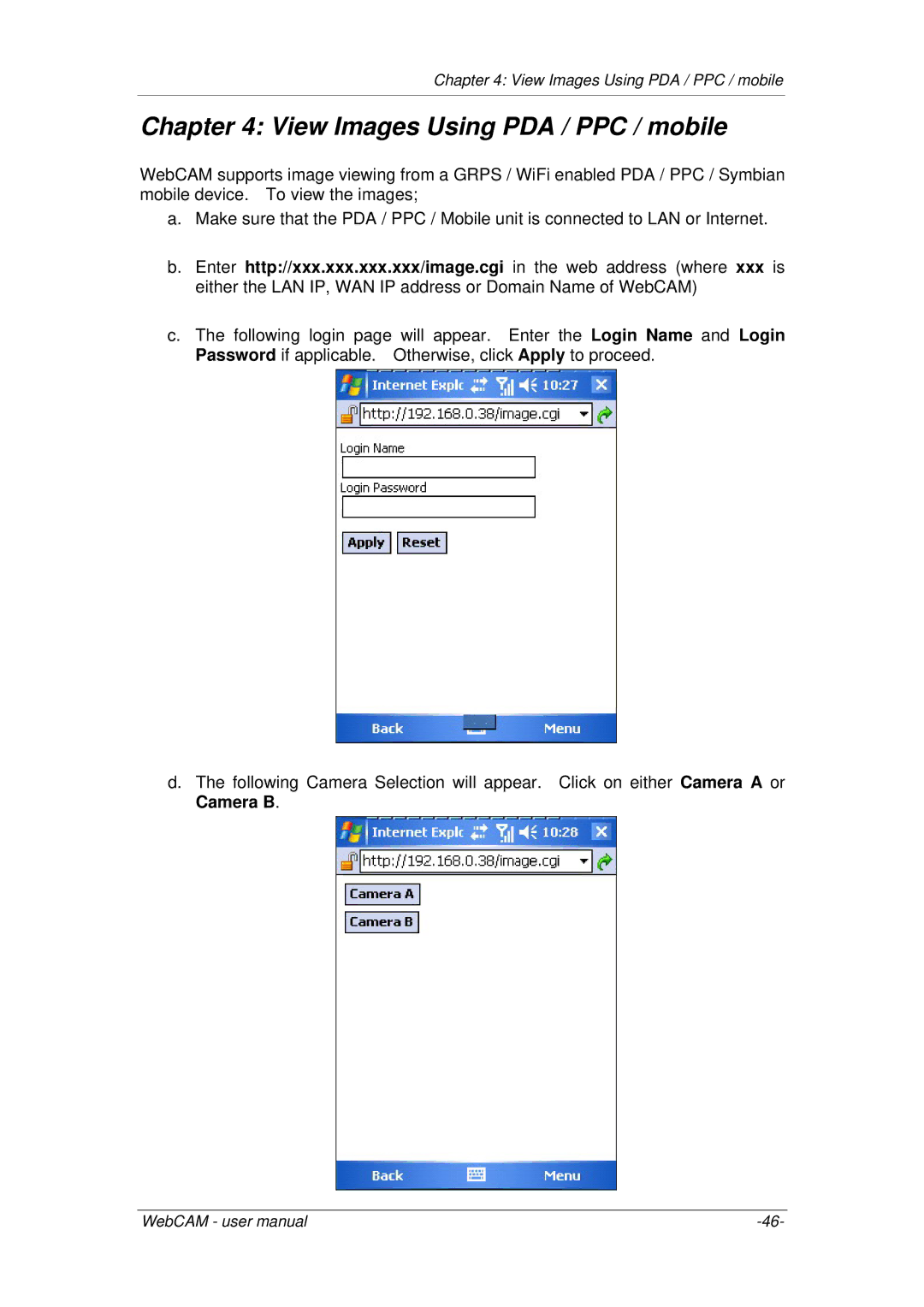 3Com iCV-08, iCV-01a, iCV-03a user manual View Images Using PDA / PPC / mobile 