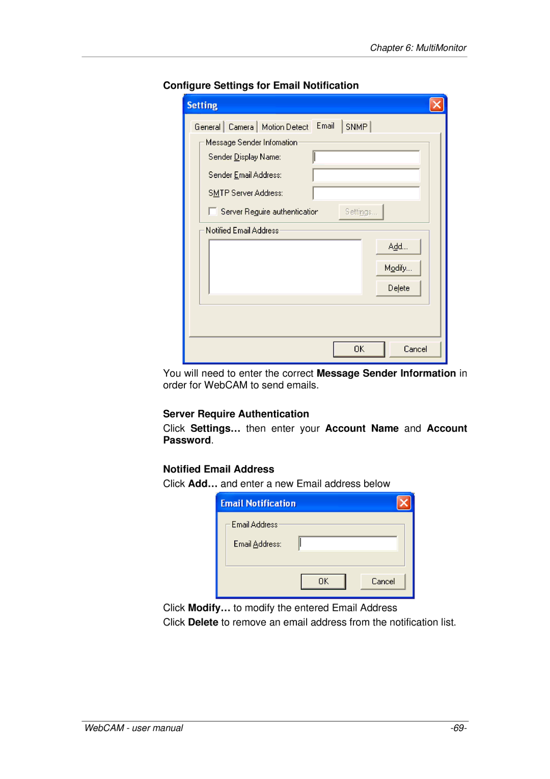 3Com iCV-01a, iCV-08, iCV-03a user manual Configure Settings for Email Notification 