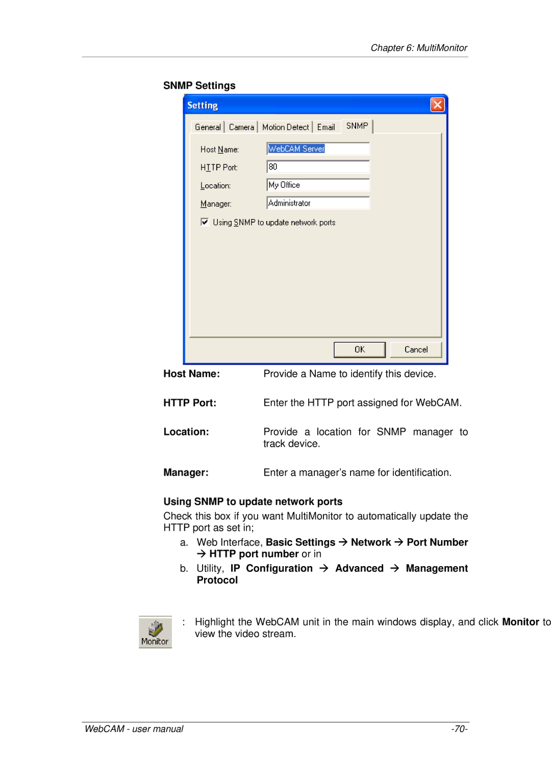 3Com iCV-08, iCV-01a, iCV-03a user manual Snmp Settings, Using Snmp to update network ports, Protocol 