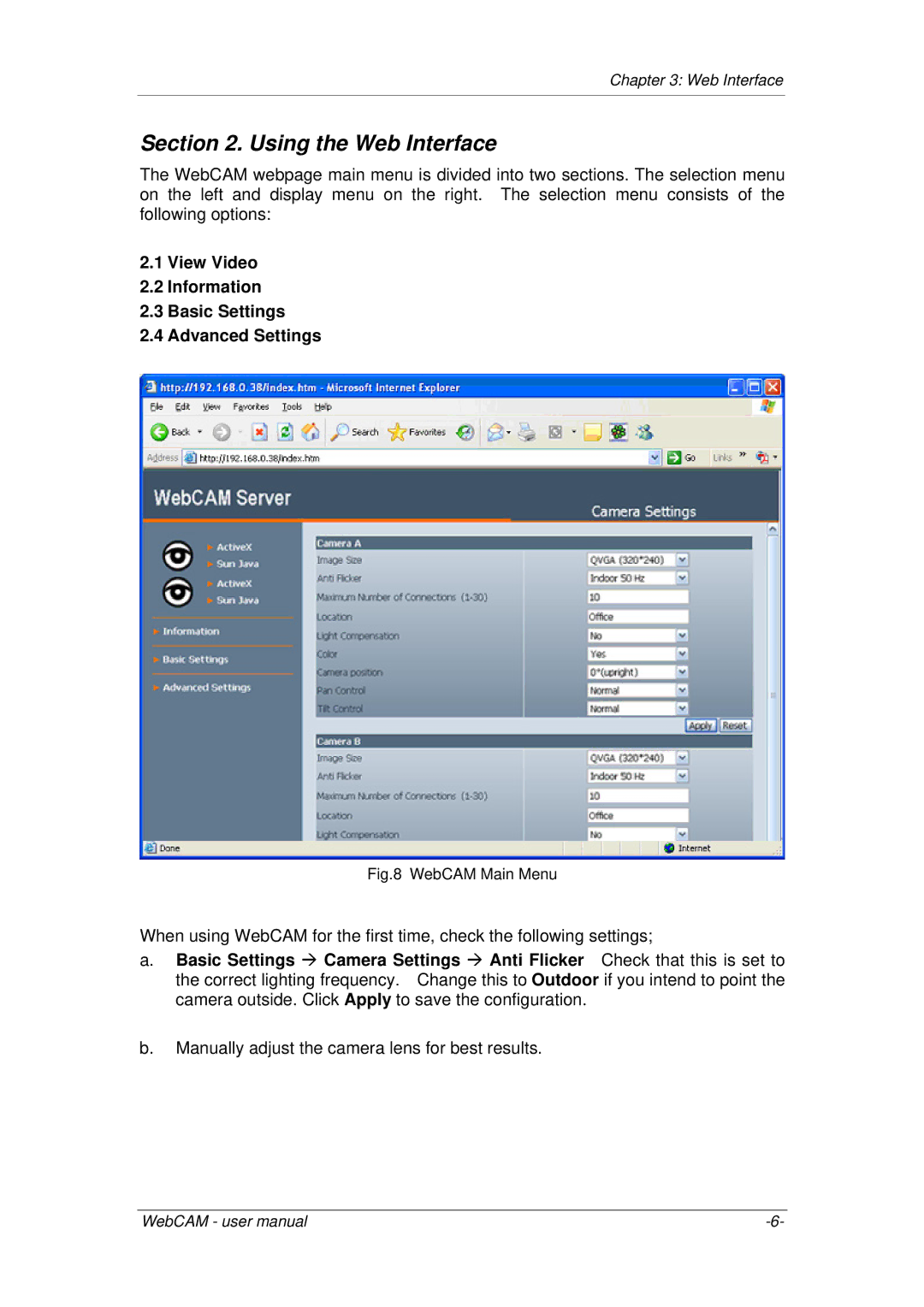 3Com iCV-01a, iCV-08, iCV-03a user manual Using the Web Interface, View Video Information Basic Settings Advanced Settings 