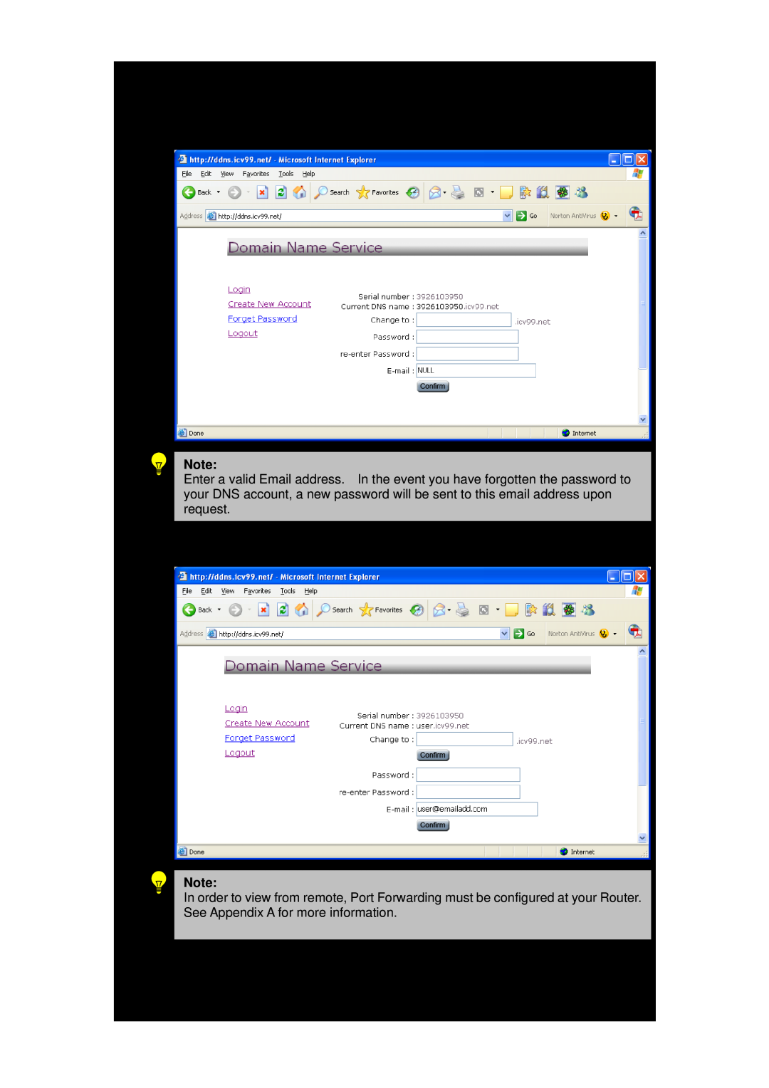 3Com iCV-01a, iCV-08, iCV-03a user manual Registration complete. Account details shown as follows 