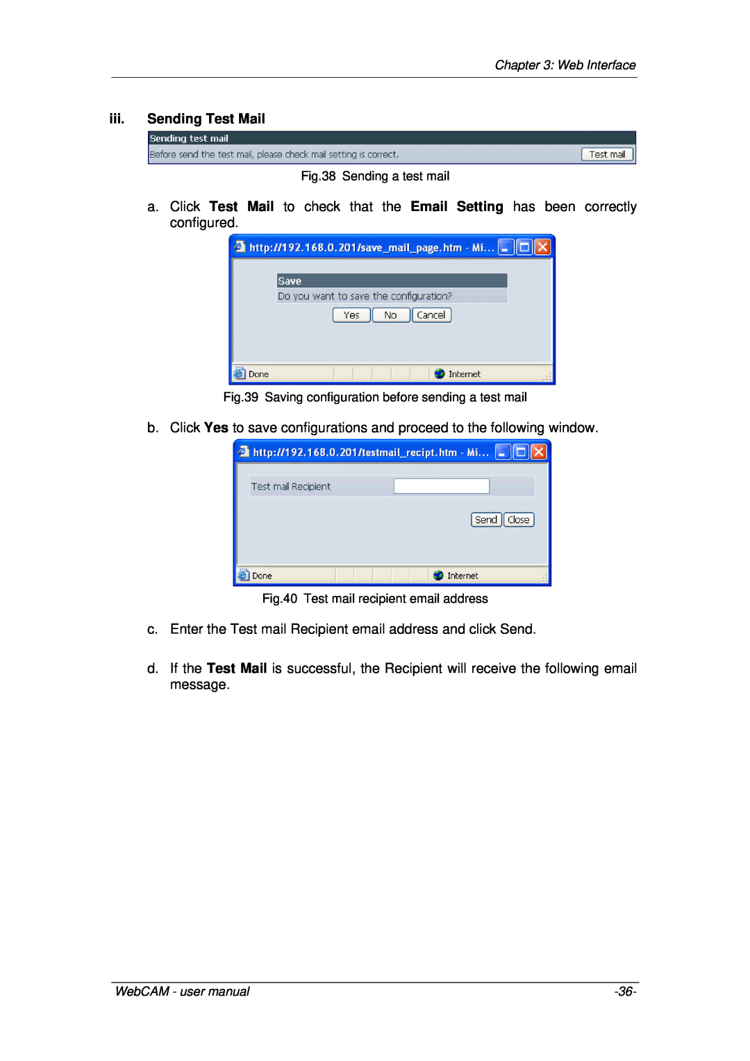 3Com iCV-01a, iCV-08, iCV-03a user manual iii. Sending Test Mail 