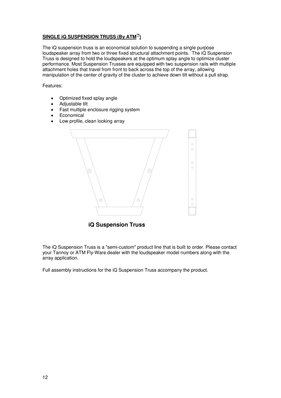 3Com iQ 10PC, iQ 10C user manual IQ Suspension Truss, Single iQ Suspension Truss By ATM 