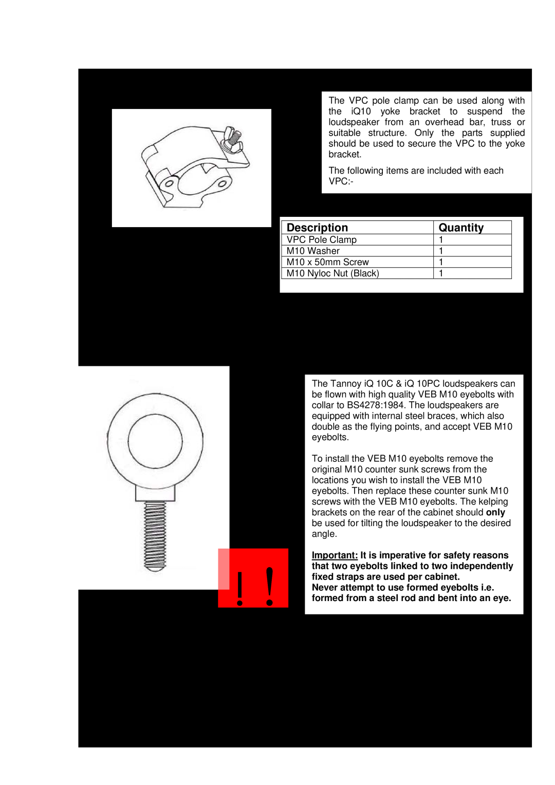3Com iQ 10 Description, Quantity, SECUR – ET VPC Pole Clamp, SECUR ET – VEB Eyebolt, fixed straps are used per cabinet 