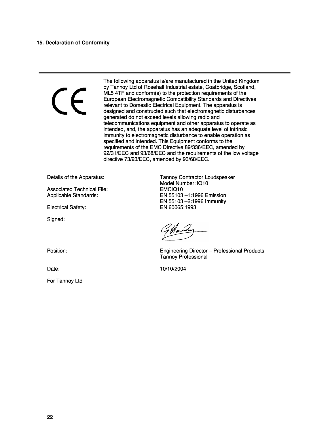 3Com iQ 10C, iQ 10PC user manual Declaration of Conformity 