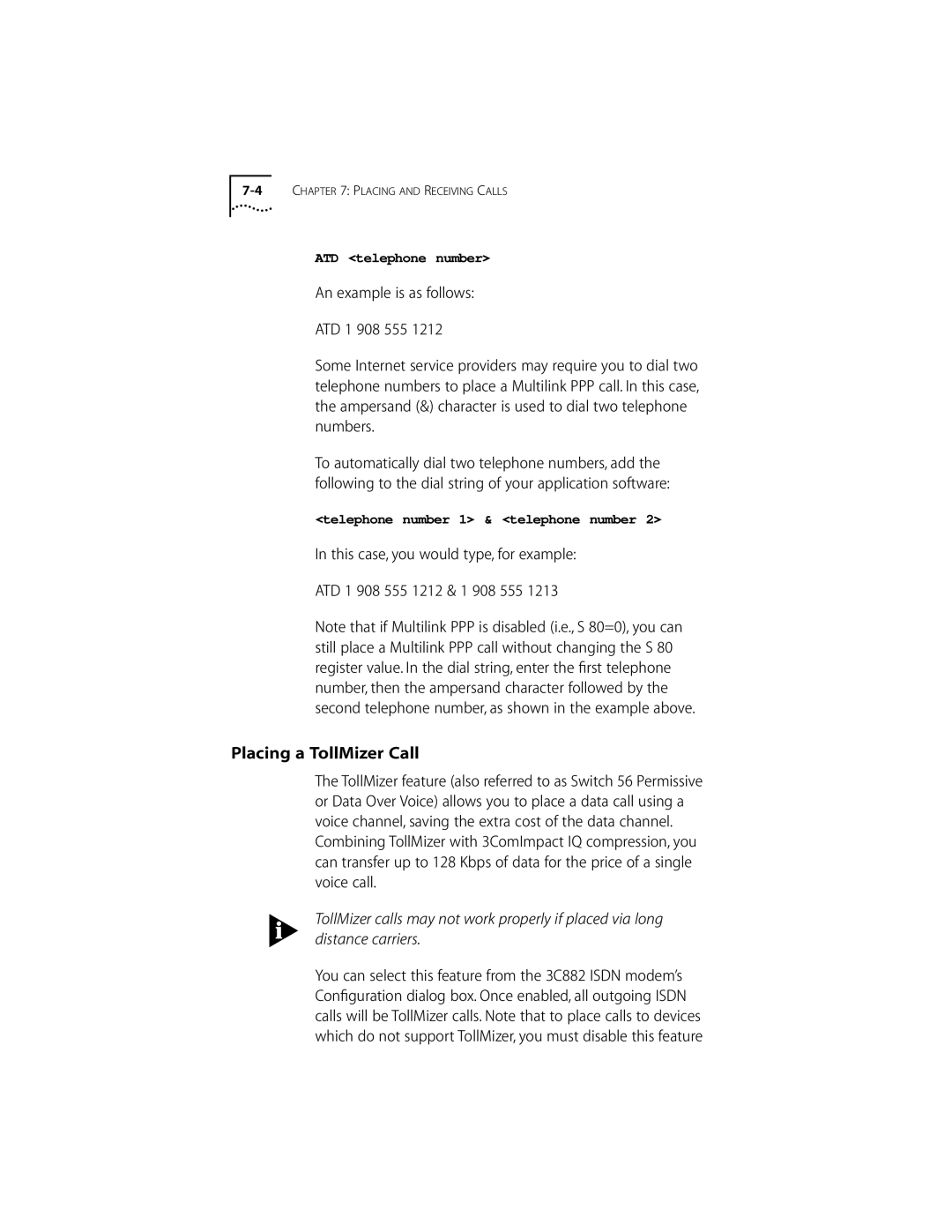 3Com ISDN Modem manual Placing a TollMizer Call 