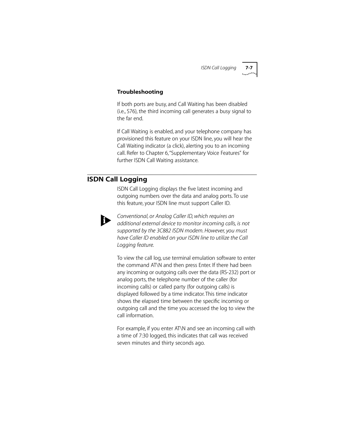 3Com ISDN Modem manual Isdn Call Logging 