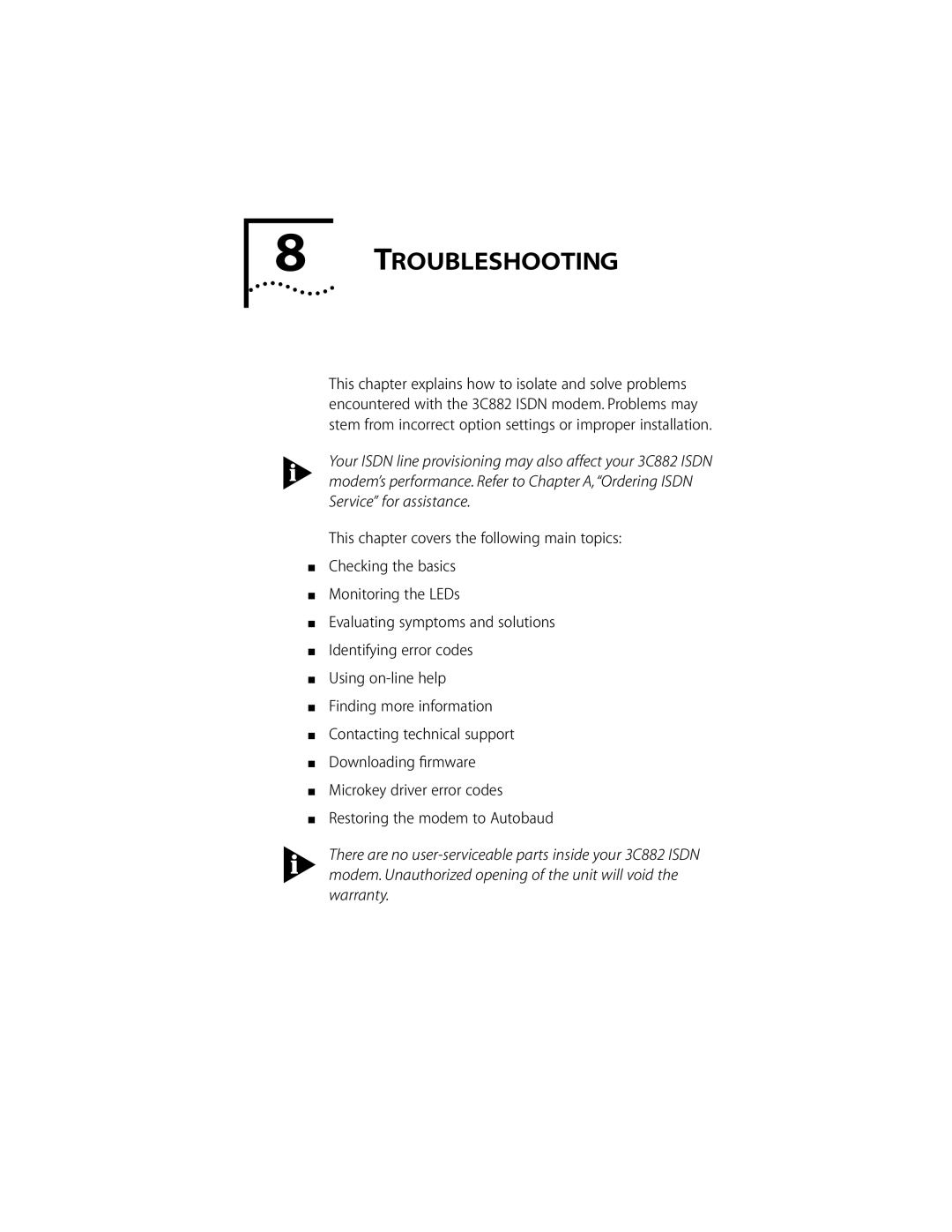 3Com ISDN Modem manual Troubleshooting 