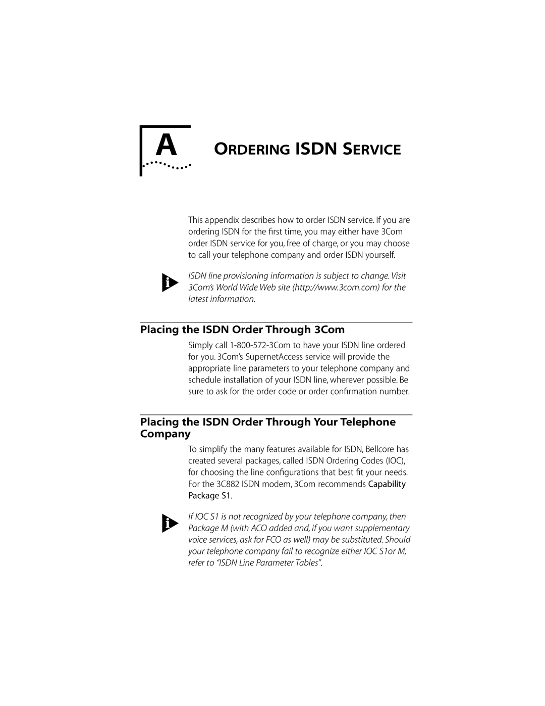 3Com ISDN Modem manual Ordering Isdn Service, Placing the Isdn Order Through 3Com 