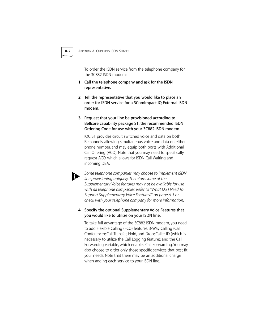 3Com ISDN Modem manual Appendix a Ordering Isdn Service 