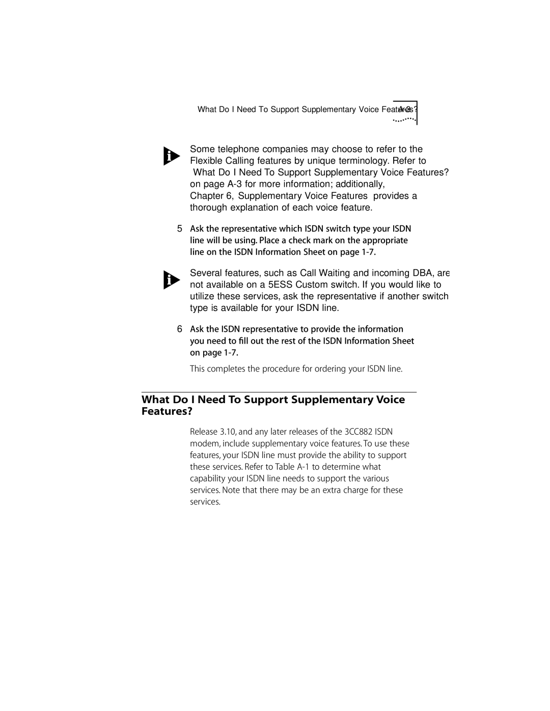 3Com ISDN Modem manual What Do I Need To Support Supplementary Voice Features? 