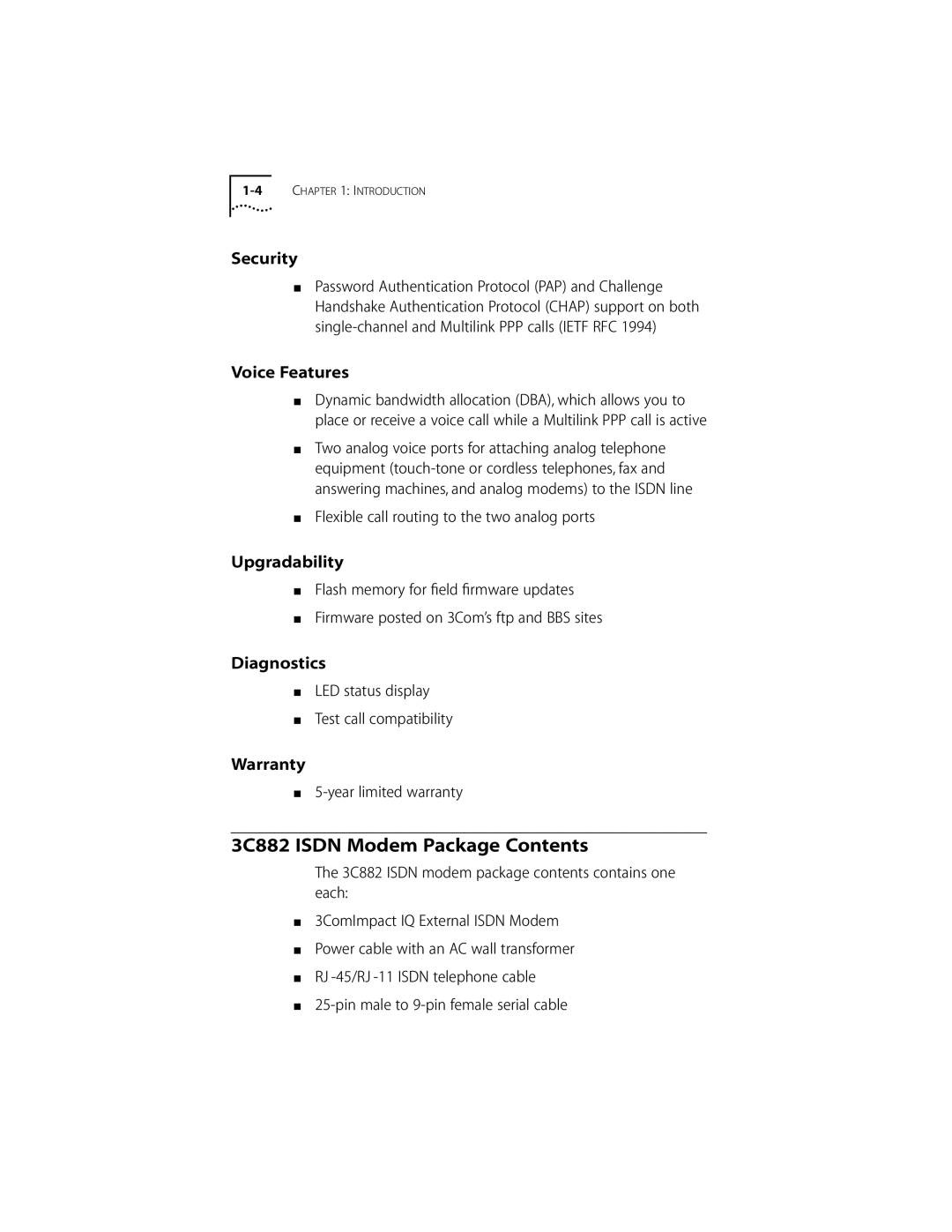 3Com ISDN Modem manual 3C882 Isdn Modem Package Contents 