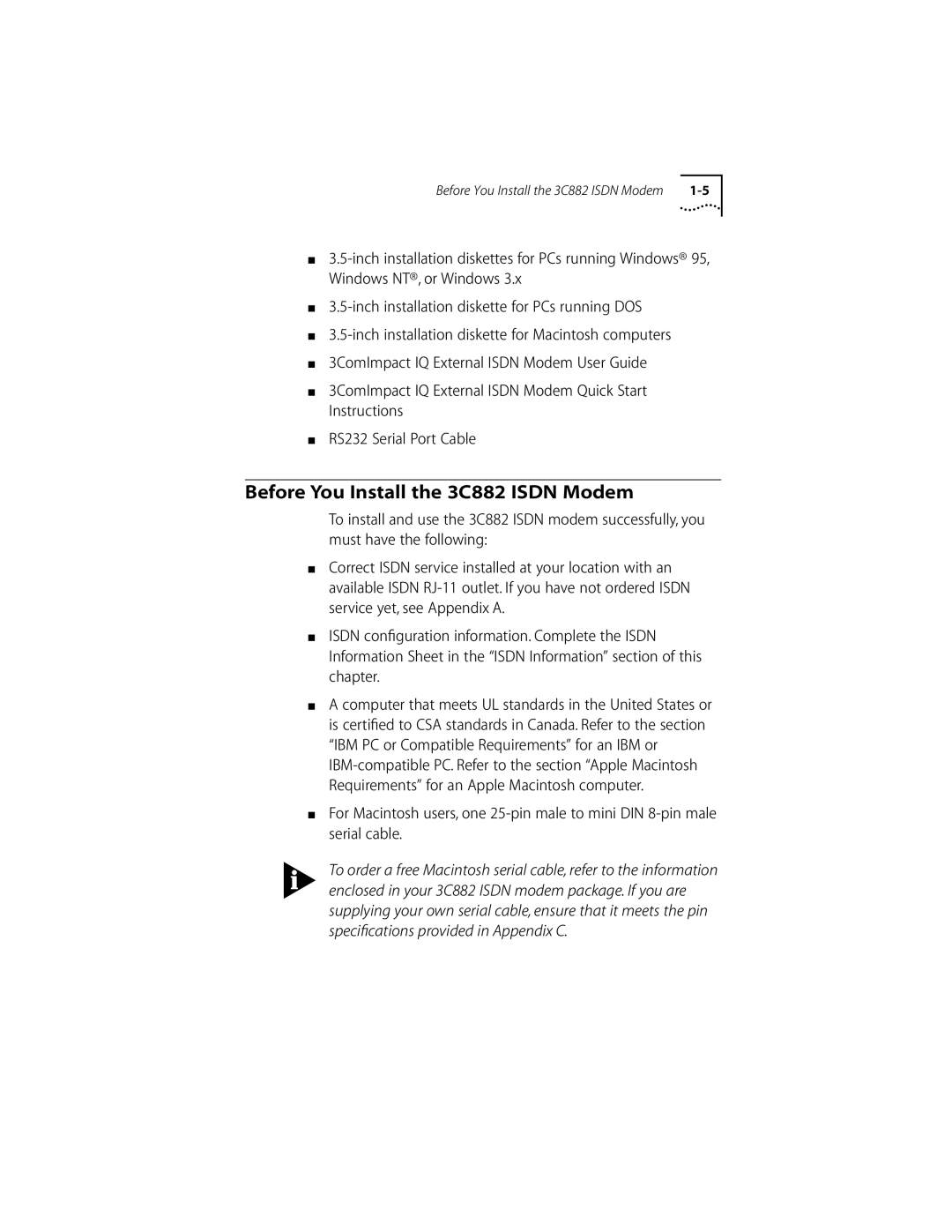 3Com ISDN Modem manual Before You Install the 3C882 Isdn Modem 