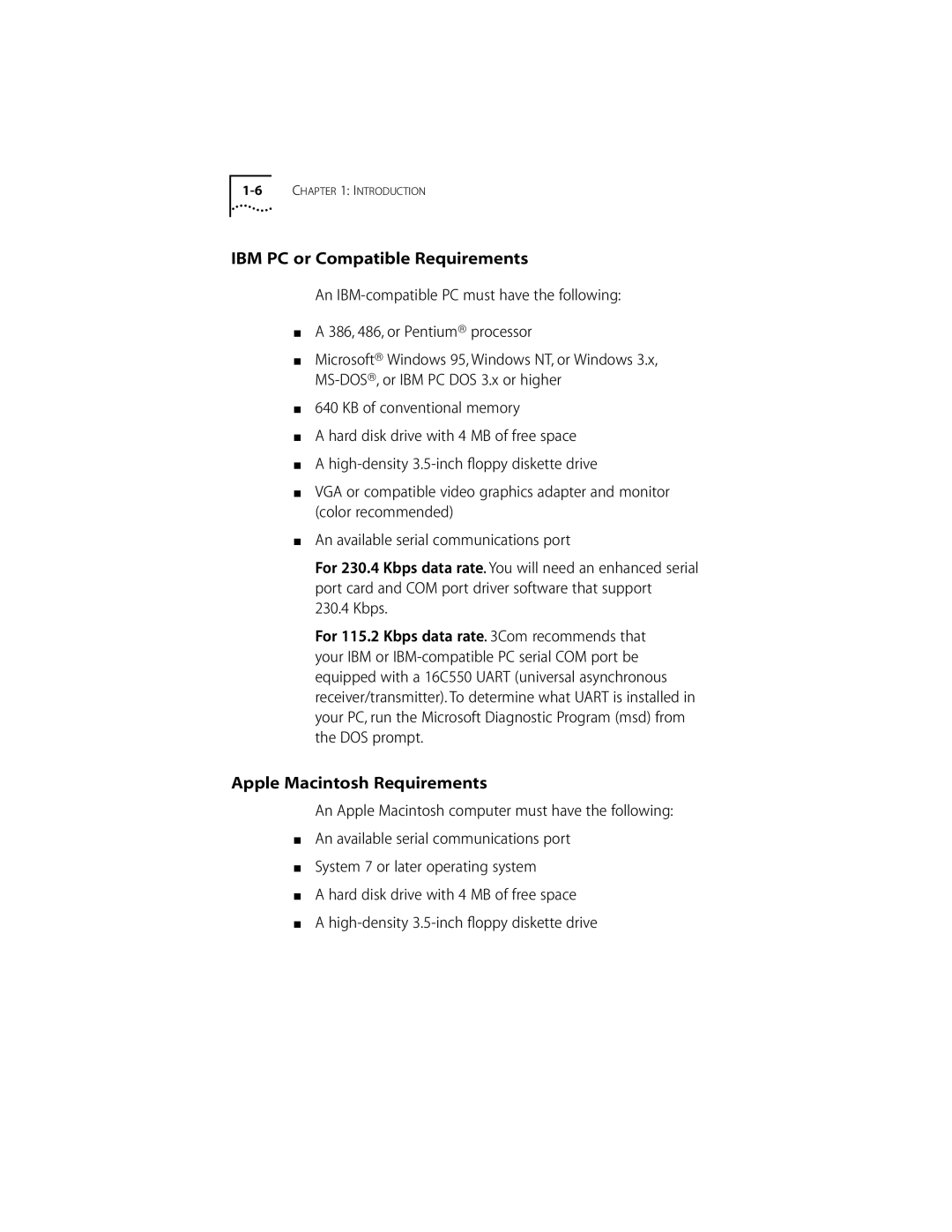 3Com ISDN Modem manual IBM PC or Compatible Requirements, Apple Macintosh Requirements 