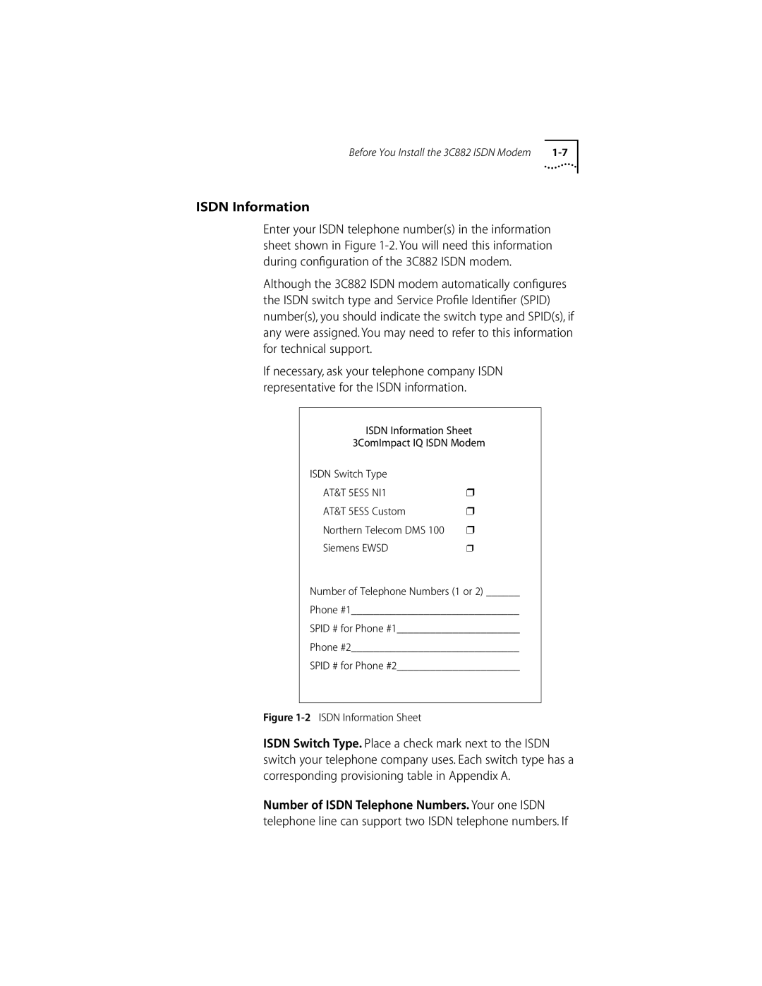 3Com ISDN Modem manual Isdn Information Sheet 