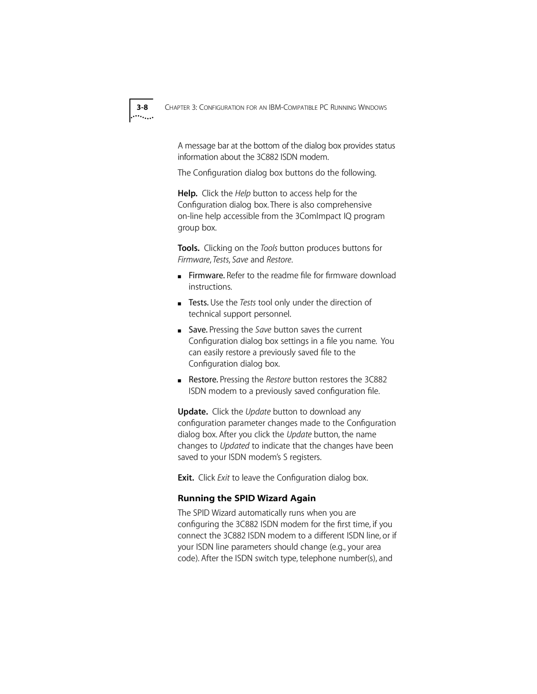 3Com ISDN Modem manual Configuration for AN IBM-COMPATIBLE PC Running Windows 