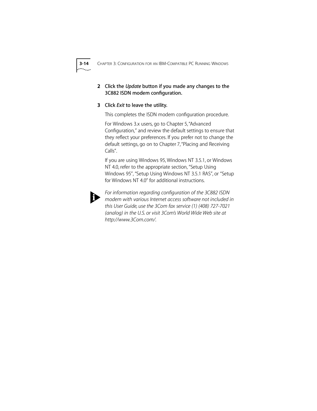 3Com ISDN Modem manual Configuration for AN IBM-COMPATIBLE PC Running Windows 