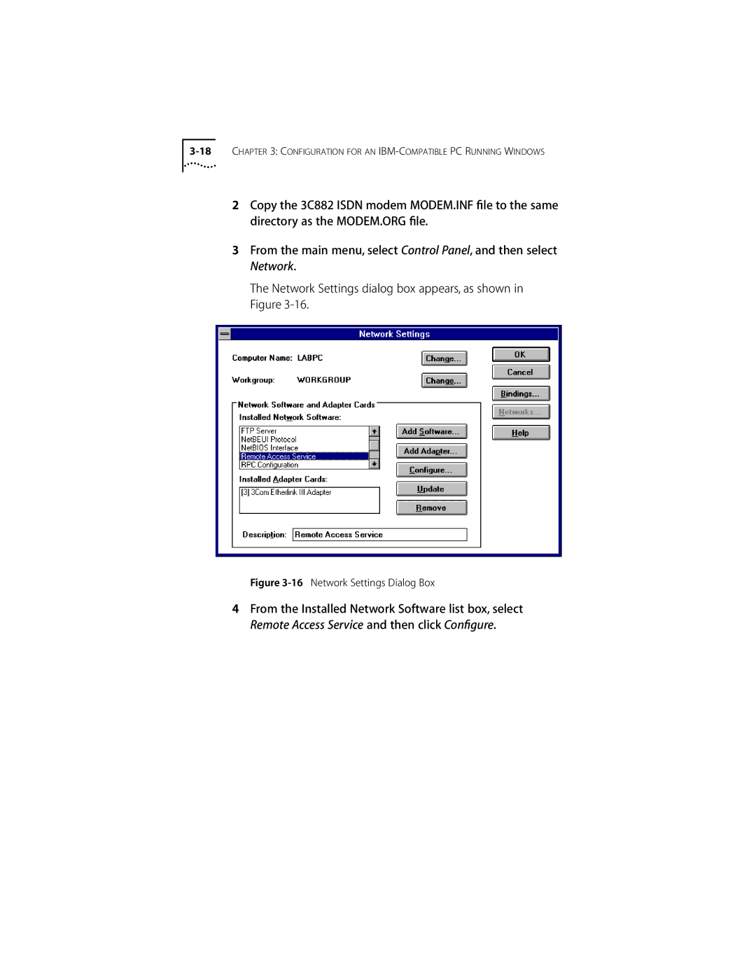 3Com ISDN Modem manual Network Settings Dialog Box 