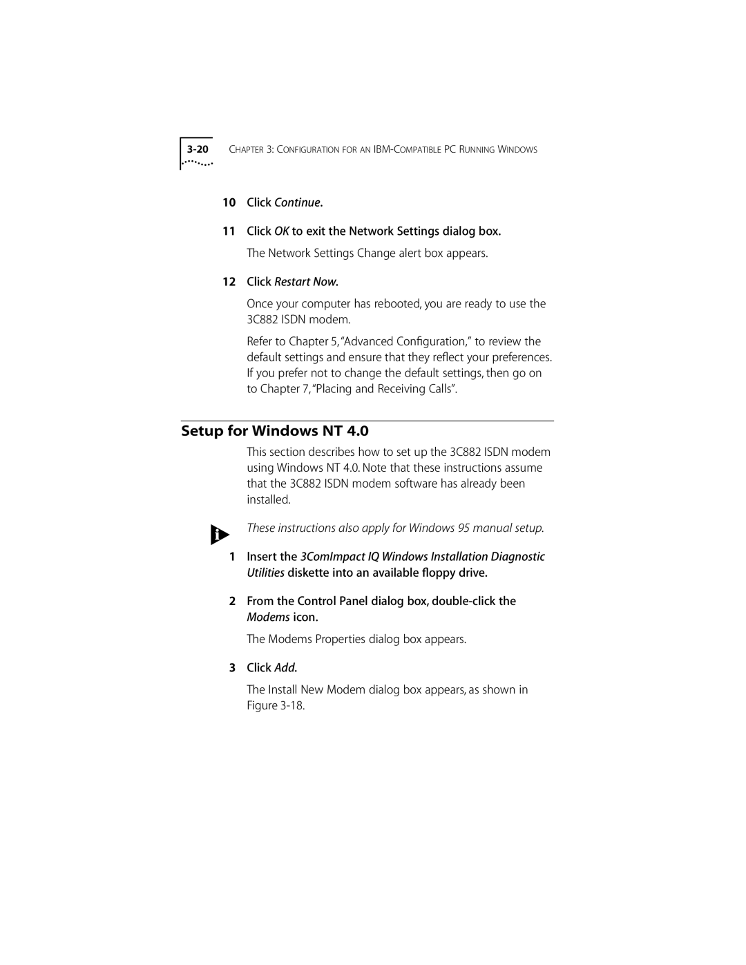 3Com ISDN Modem manual Setup for Windows NT, Click Continue 