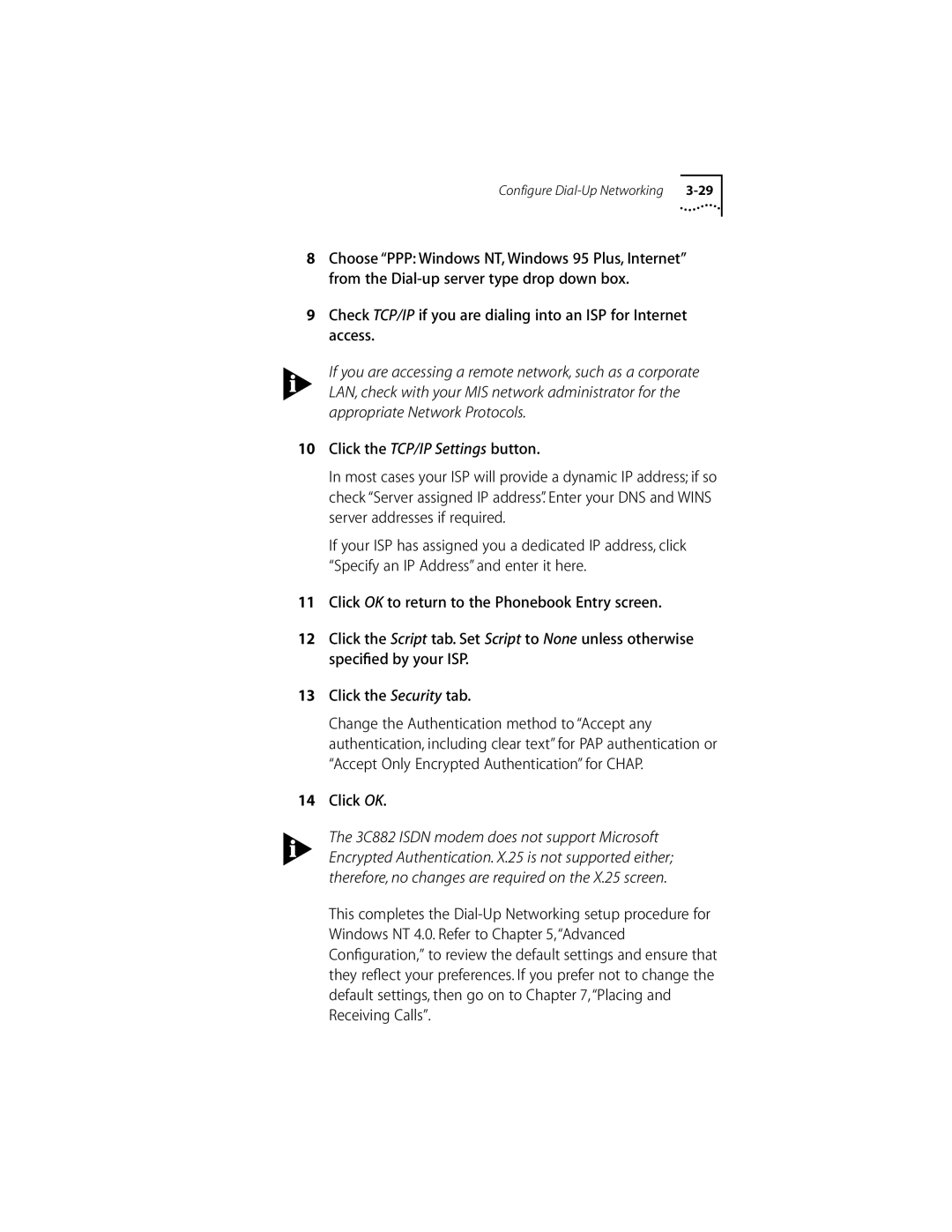 3Com ISDN Modem manual Click the TCP/IP Settings button, Click OK 