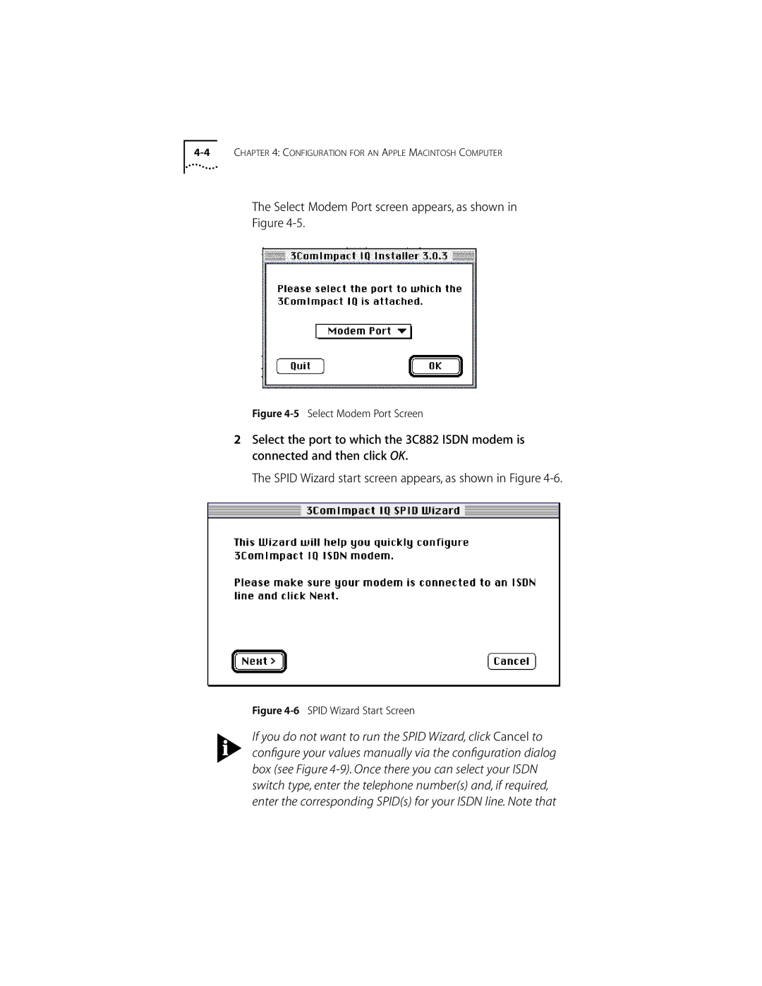 3Com ISDN Modem manual Select Modem Port Screen, Spid Wizard Start Screen 