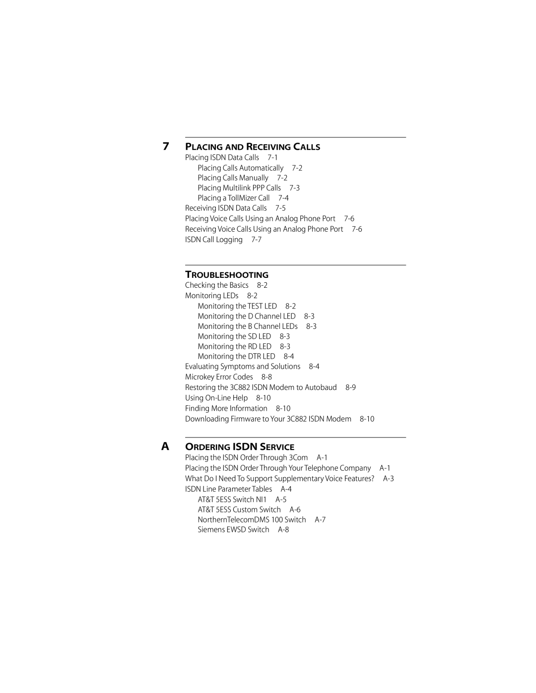 3Com ISDN Modem manual Placing Isdn Data Calls, AT&T 5ESS Custom Switch A-6 