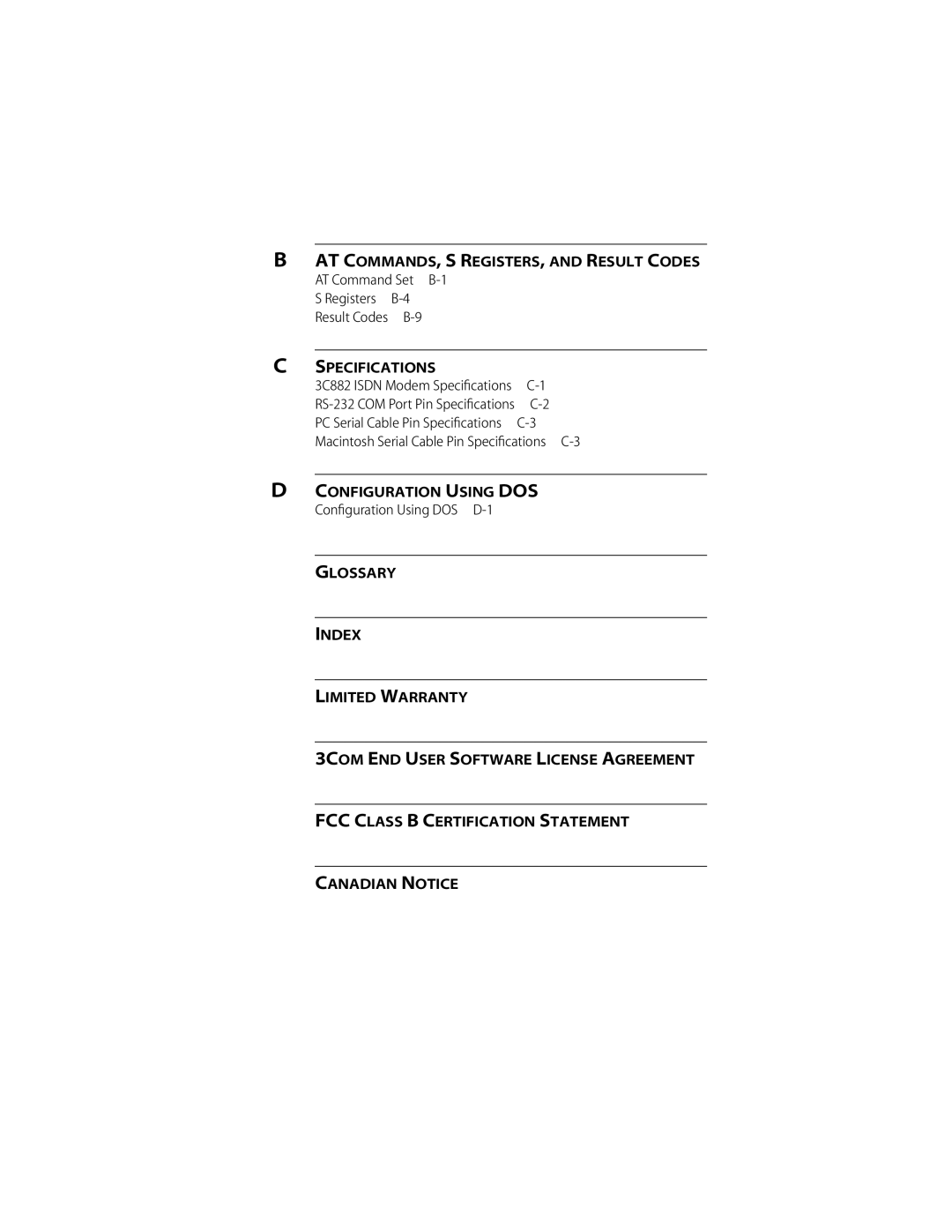 3Com ISDN Modem manual Specifications, Registers 