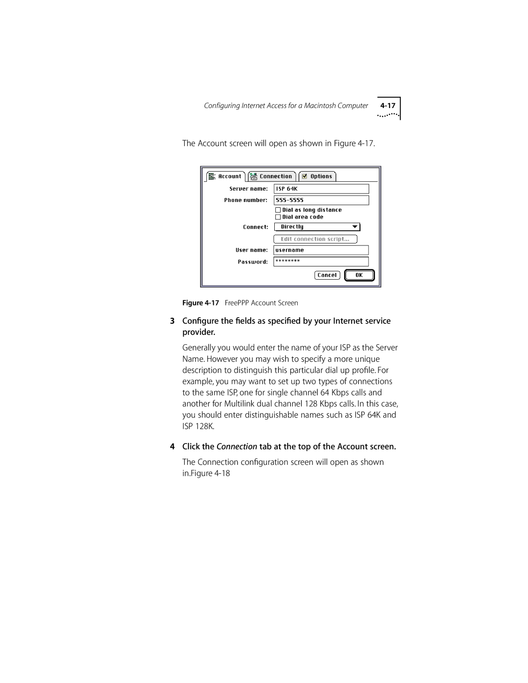 3Com ISDN Modem manual Account screen will open as shown in Figure, FreePPP Account Screen 