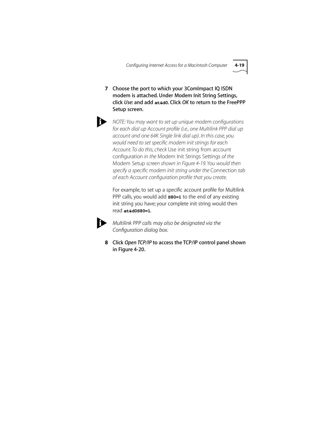 3Com ISDN Modem manual Configuring Internet Access for a Macintosh Computer 