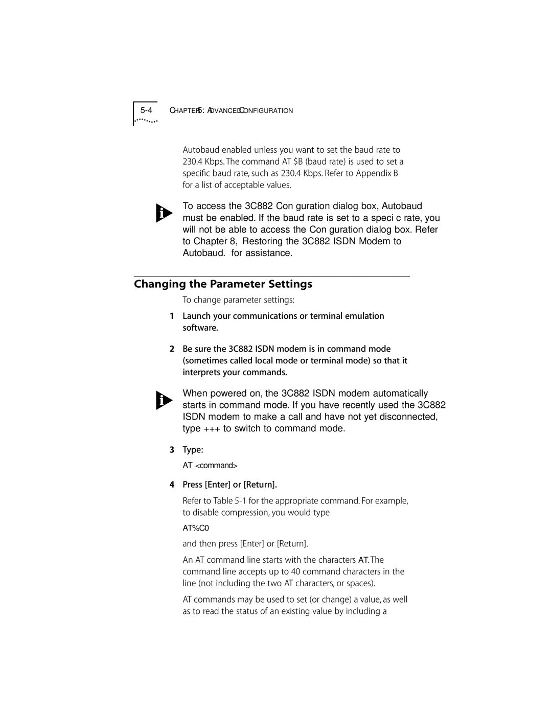 3Com ISDN Modem manual Changing the Parameter Settings, Type, Then press Enter or Return 