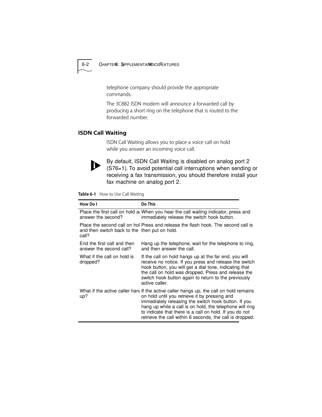 3Com ISDN Modem manual Isdn Call Waiting, How to Use Call Waiting How Do Do This, Then put on hold, Call? 