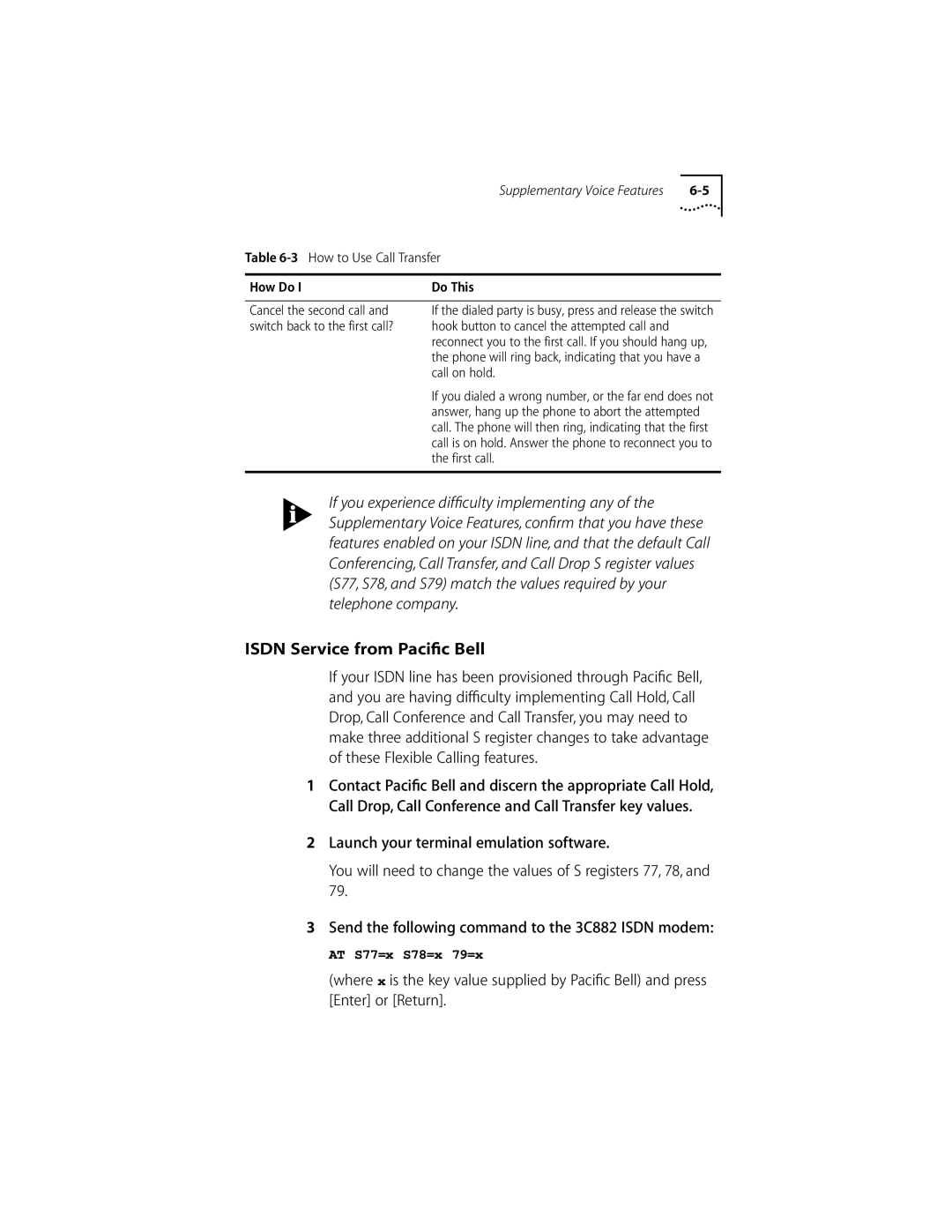 3Com ISDN Modem manual Isdn Service from Paciﬁc Bell, Switch back to the first call? 