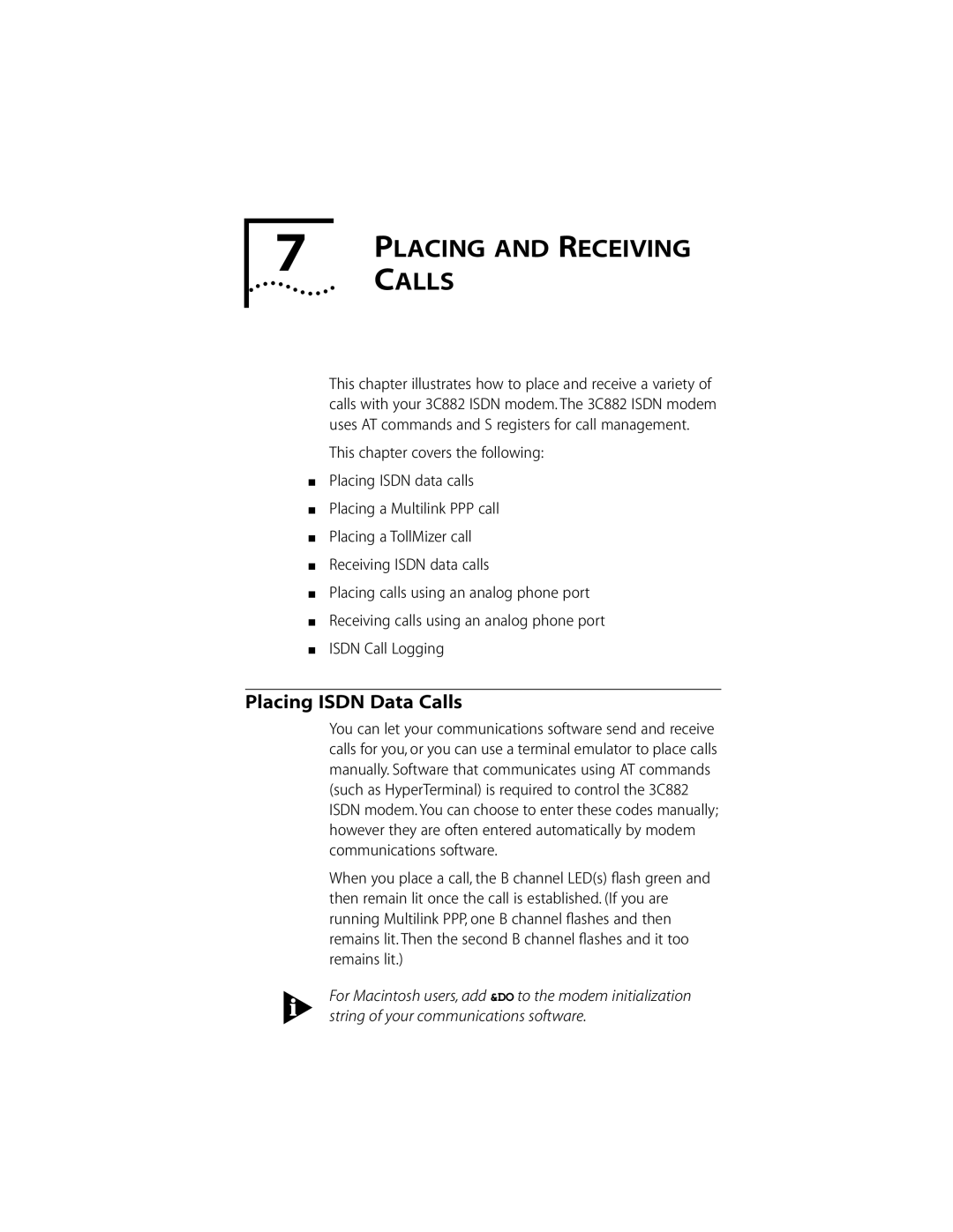 3Com ISDN Modem manual Placing and Receiving, Placing Isdn Data Calls 