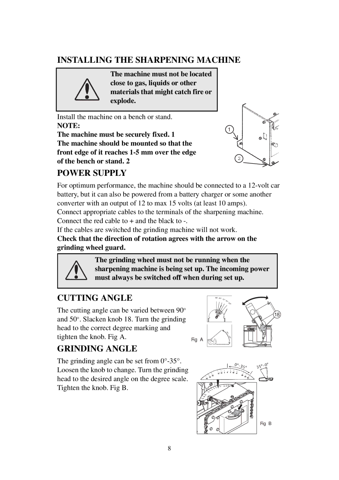 3Com L1 manual Installing the Sharpening Machine, Cutting Angle, Grinding Angle 