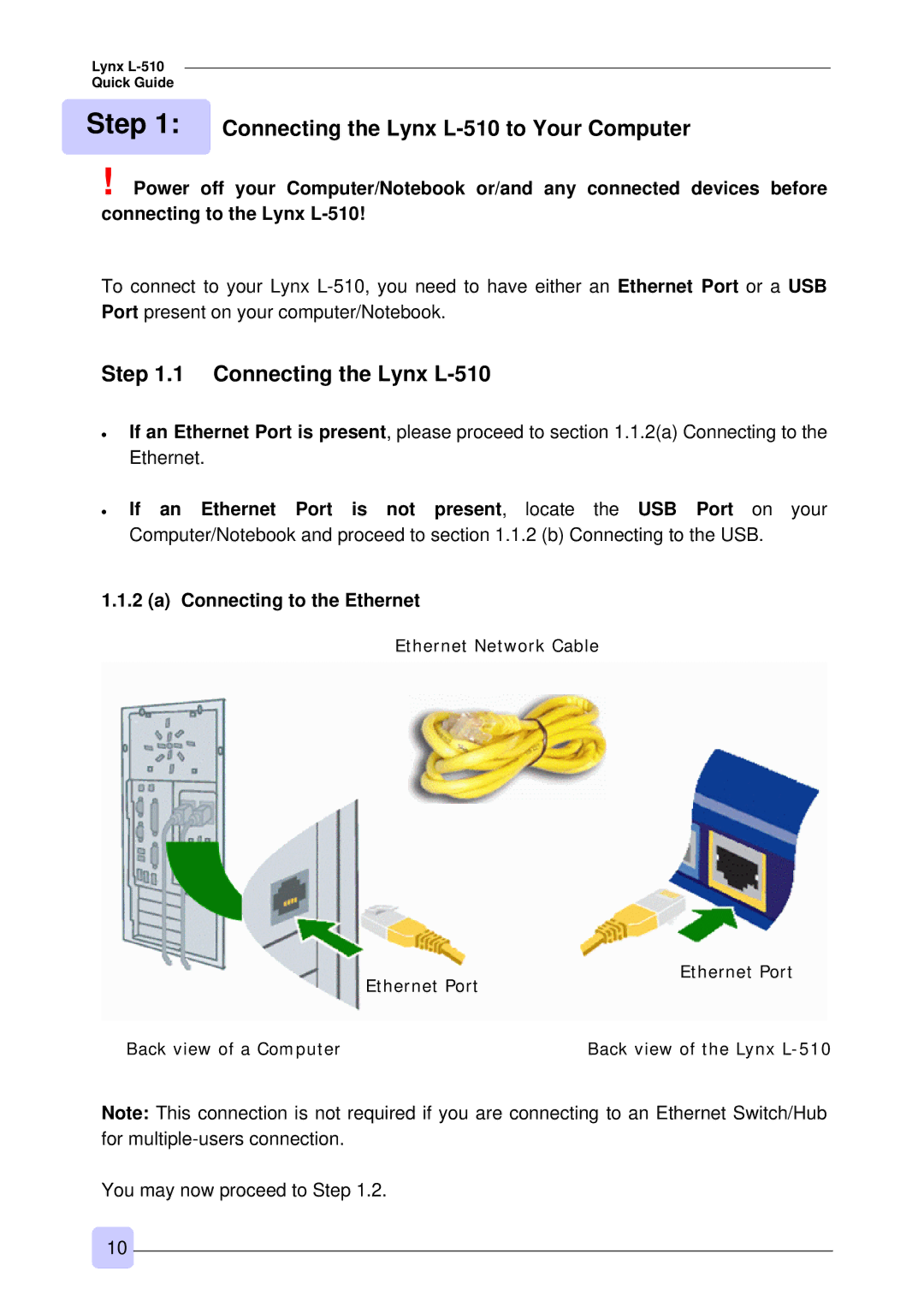 3Com warranty Connecting the Lynx L-510, Connecting to the Ethernet 