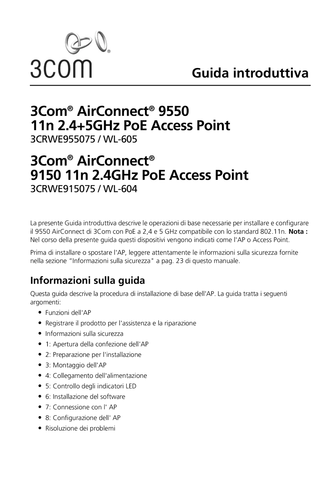 3Com Model WL-604, Model WL-605 manual Informazioni sulla guida 