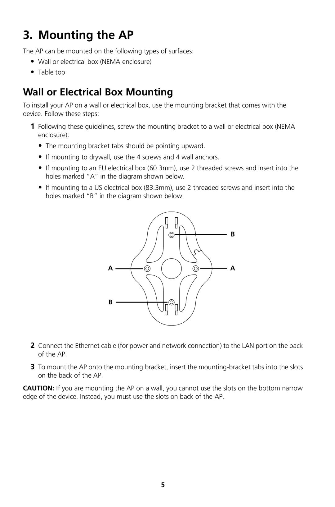 3Com Model WL-604, Model WL-605 manual Mounting the AP, Wall or Electrical Box Mounting 