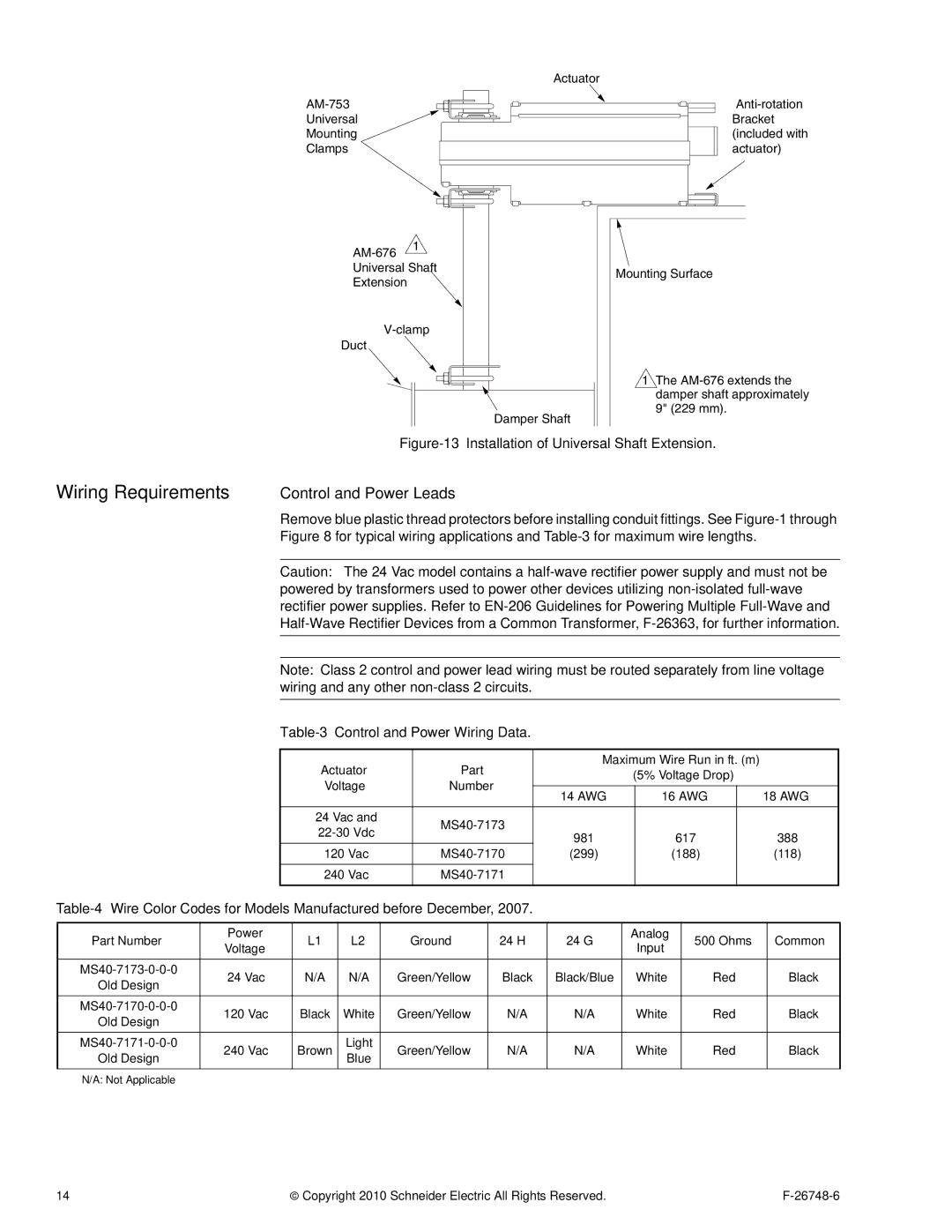 3Com MS40-717X warranty Wiring Requirements, Control and Power Leads, Control and Power Wiring Data 