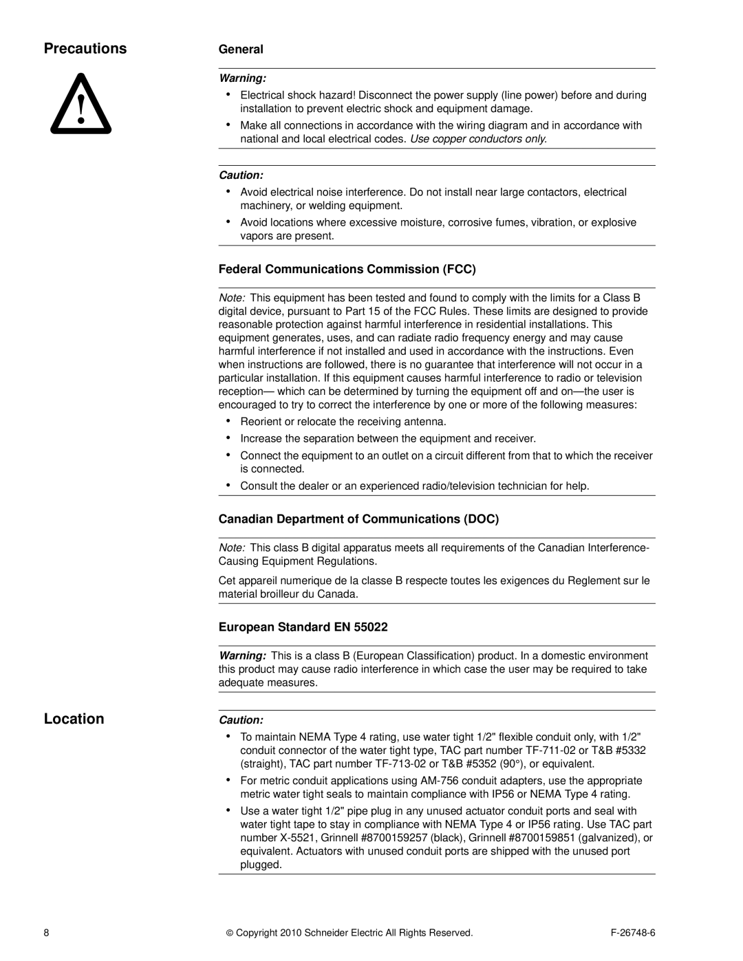 3Com MS40-717X warranty PrecautionsGeneral, LocationCaution, Federal Communications Commission FCC, European Standard EN 