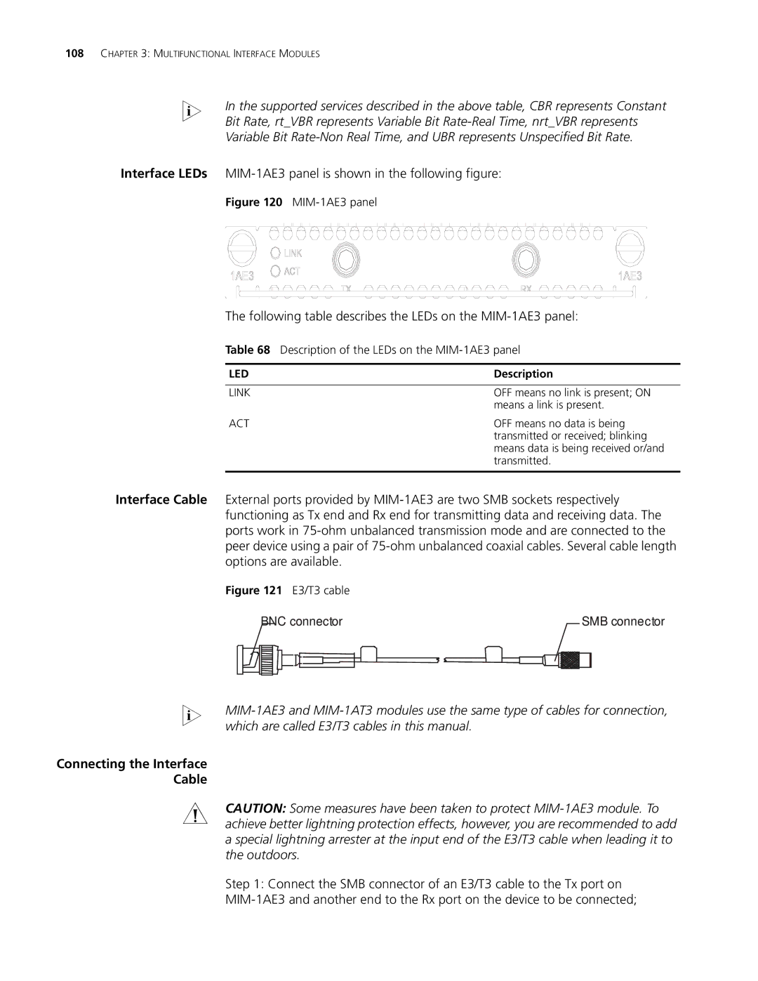 3Com MSR 30 manual Following table describes the LEDs on the MIM-1AE3 panel, Description of the LEDs on the MIM-1AE3 panel 