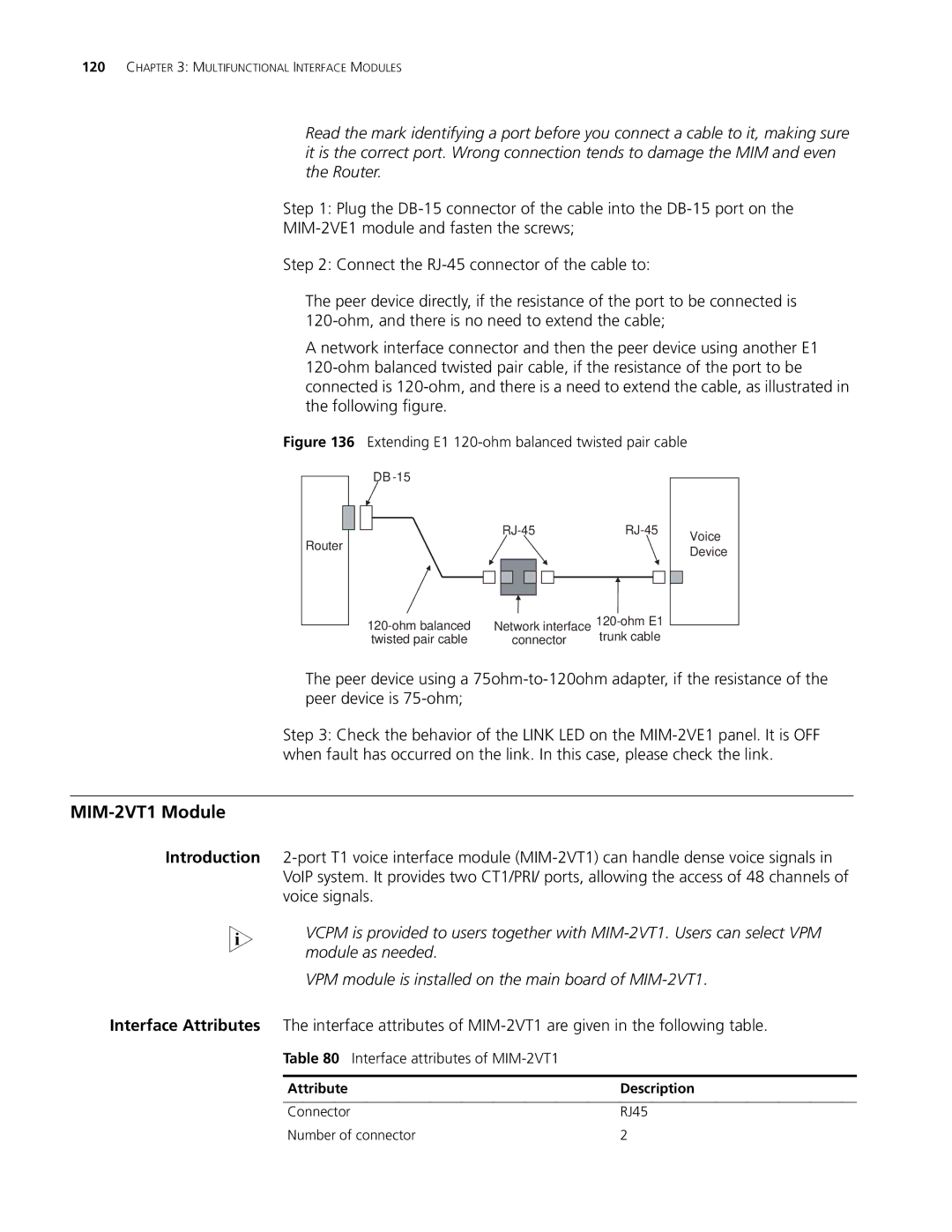 3Com MSR 30 manual MIM-2VT1 Module, Voice signals, Module as needed, VPM module is installed on the main board of MIM-2VT1 